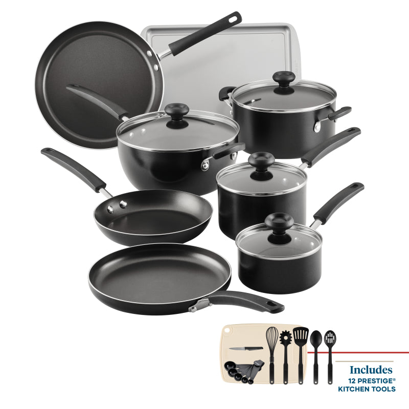 Farberware Easy Clean Aluminum Nonstick Cookware Pots and Pans Set, 24-Piece, Black