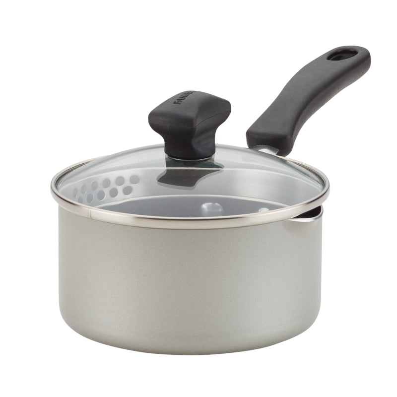 Farberware Cookstart Aluminum DiamondMax Nonstick Straining Saucepan, 1-Quart, Silver