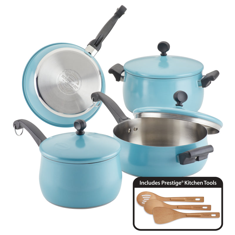 Farberware 120 Limited Edition Stainless Steel Cookware Induction Pots and Pans Set, 10-Piece, Aqua