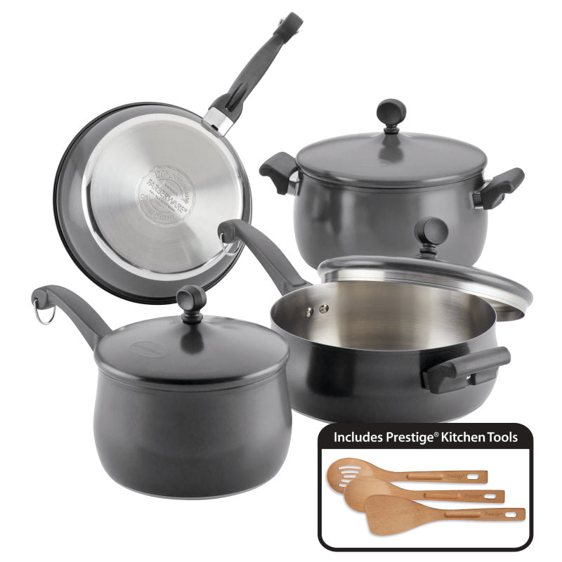 Farberware 120 Limited Edition Stainless Steel Cookware Induction Pots and Pans Set, 10-Piece, Pewter