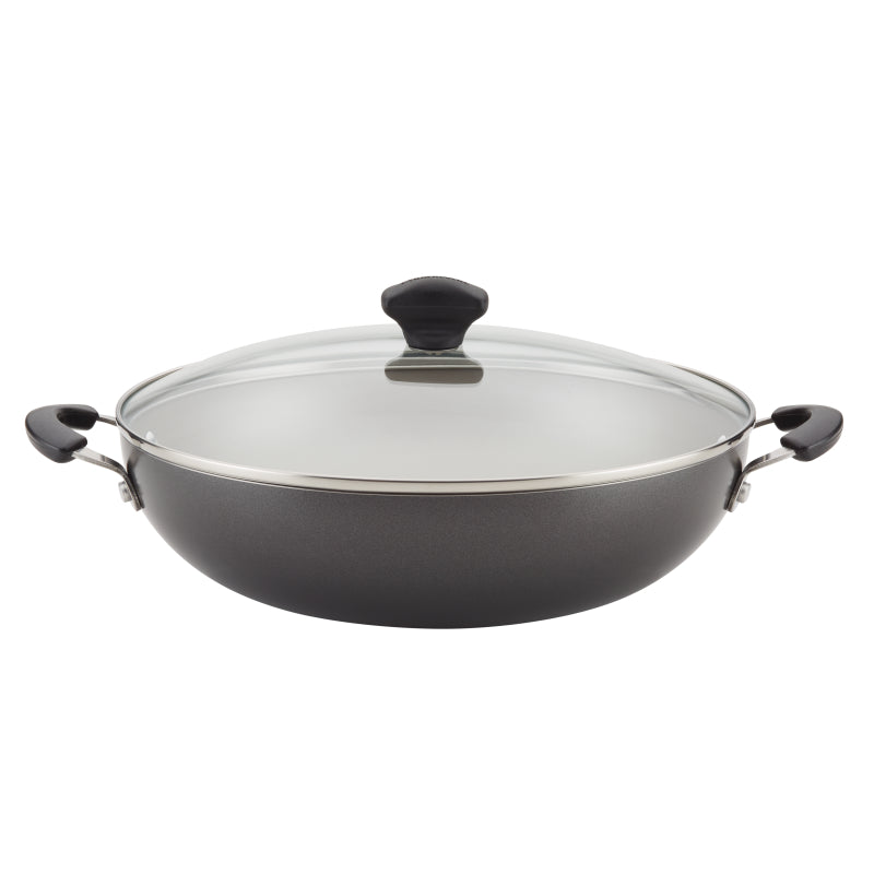 Farberware Cookstart Aluminum DiamondMax Nonstick Wok with Lid, 12.25-Inch, Pewter