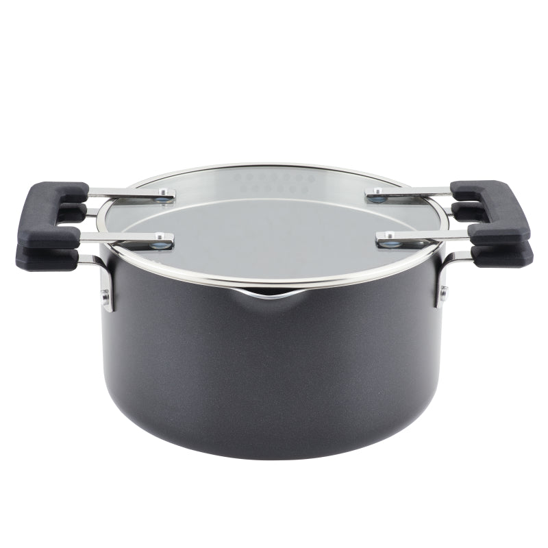 Farberware Cookstart DiamondMax Nonstick Straining Saucepot, 6-Quart, Black
