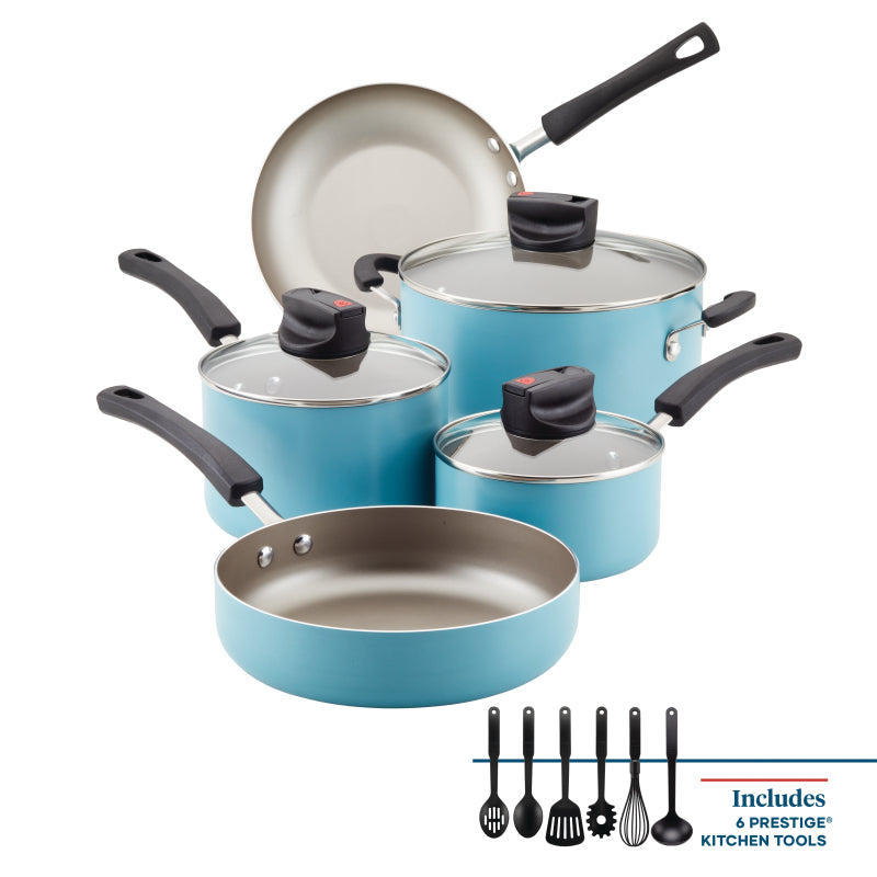Farberware Smart Control Cookware Nonstick Pots and Pans Set, 14-Piece, Aqua