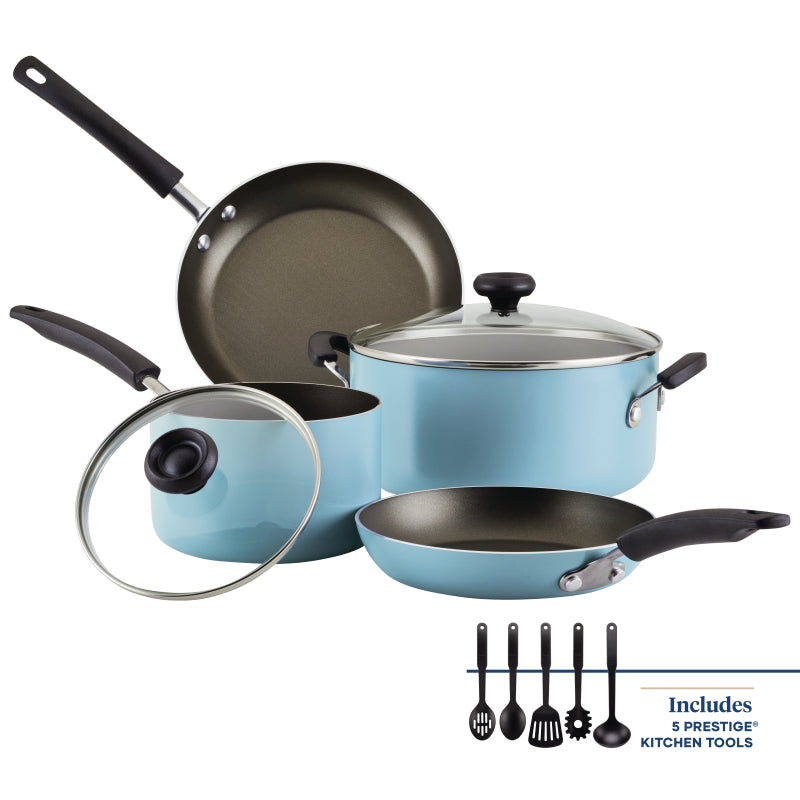 Farberware Easy Clean Aluminum Nonstick Cookware Pots and Pans Set, 11-Piece, Aqua