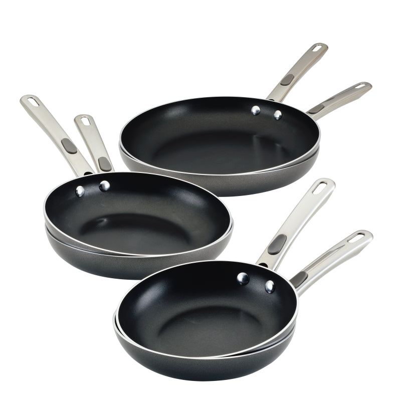 Farberware Aluminum Nonstick Frying Pan Set, 6-Piece, Gray