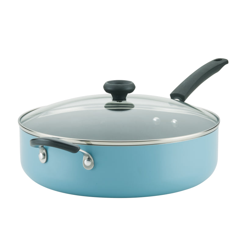 Farberware Easy Clean Aluminum Nonstick Jumbo Cooker Chef's Pan with Lid, 6-Quart, Aqua
