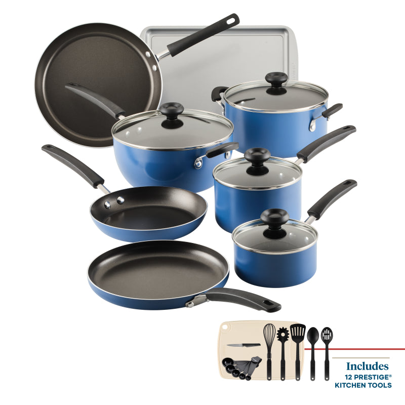 Farberware Easy Clean Aluminum Nonstick Cookware Pots and Pans Set, 24-Piece, Blue