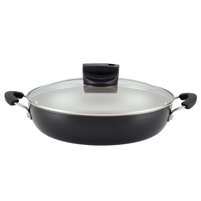 Farberware Smart Control Aluminum Nonstick Everything Chef's Pan with Lid, 11.25-Inch, Black