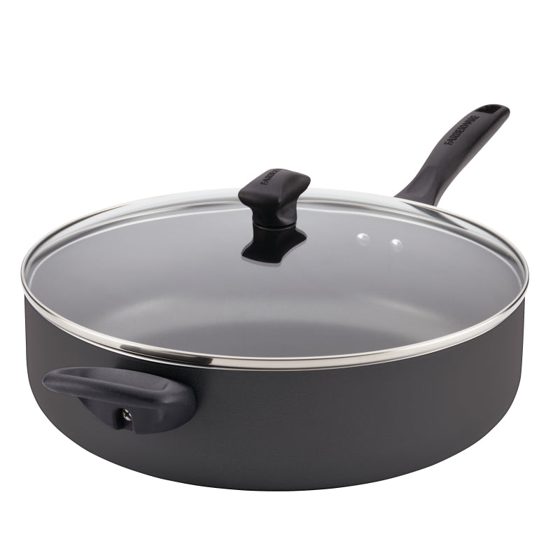 Farberware Dishwasher Safe Nonstick Jumbo Cooker Chef's Pan with Lid and Helper Handle, 6-Quart, Black