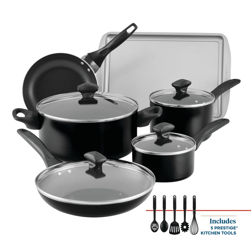 Farberware Dishwasher Safe Nonstick Cookware Set, 15-Piece, Black