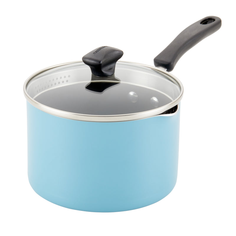 Farberware Cookstart Aluminum DiamondMax Nonstick Saucepan with Straining Lid, 3-Quart, Aqua
