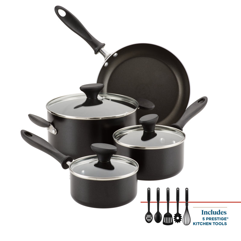 Farberware Reliance Aluminum Nonstick Cookware Set, 12-Piece, Black