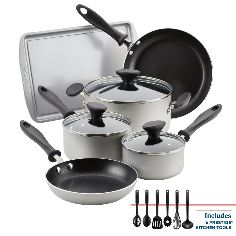Farberware Reliance Aluminum Nonstick Cookware Set, 15-Piece, Silver