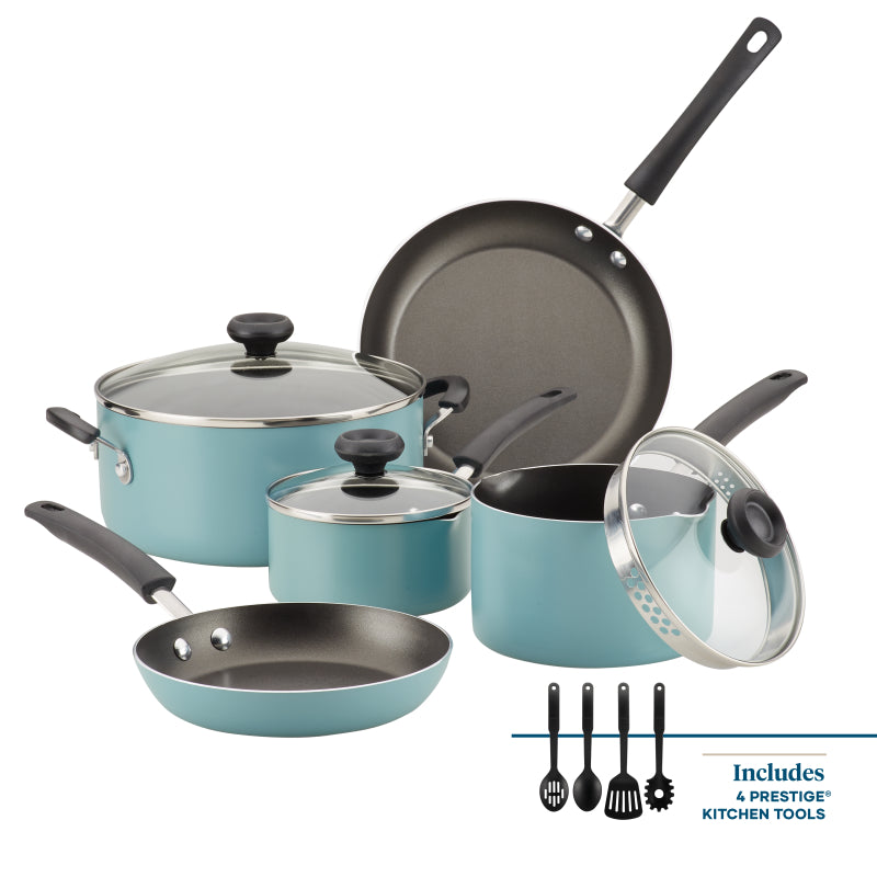 Farberware Easy Clean Aluminum Nonstick Cookware Pots and Pans Set, 12-Piece, Aqua