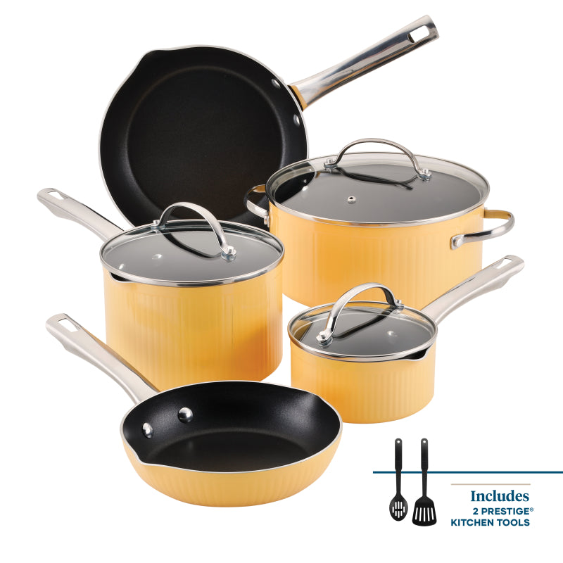 Farberware Style Nonstick Cookware Pots and Pans Set, 10-Piece, Yellow