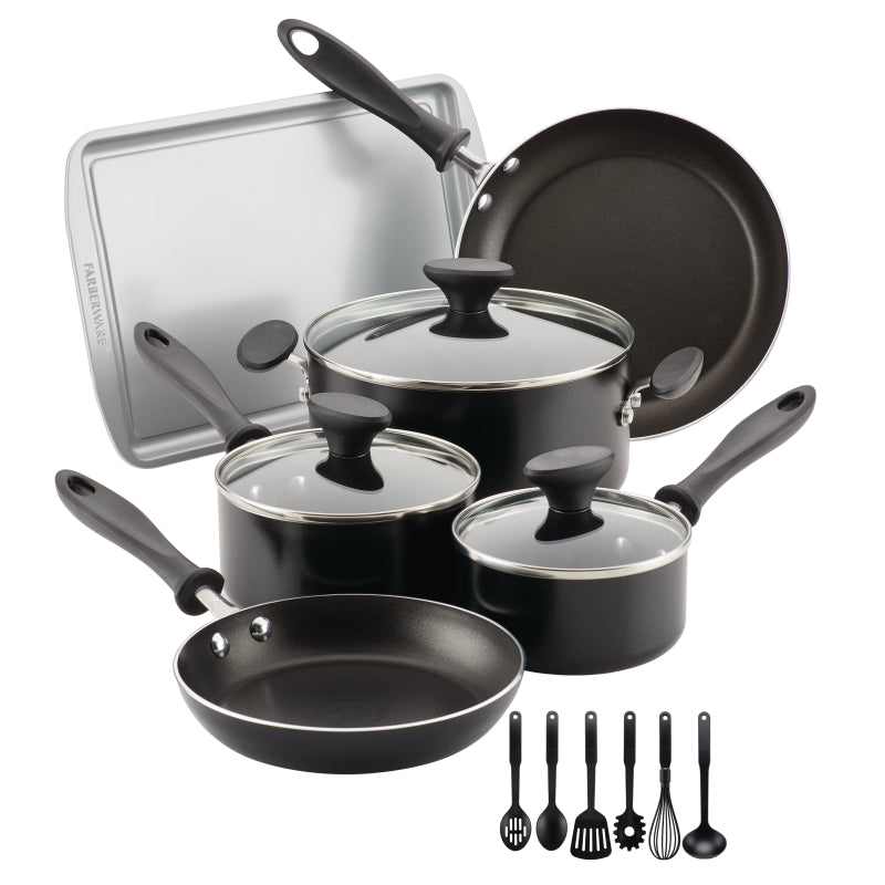 Farberware Reliance Aluminum Nonstick Cookware Set, 15-Piece, Black