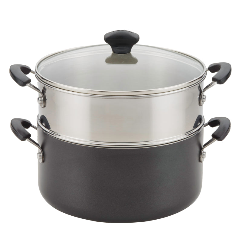 Farberware Cookstart Aluminum DiamondMax Nonstick Dutch Oven with Steamer Insert, 5.5-Quart, Pewter