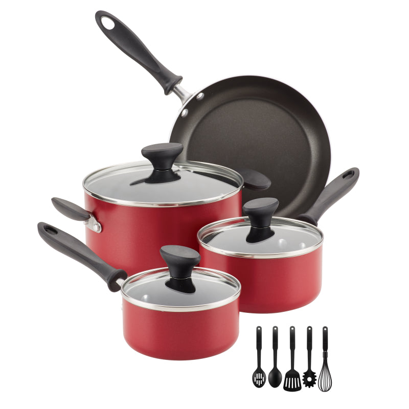 Farberware Reliance Aluminum 12-Piece Cookware Set Red