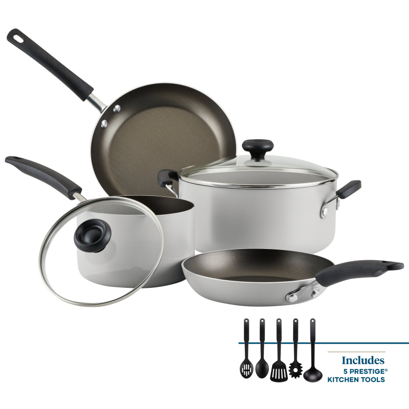 Farberware Easy Clean Aluminum Nonstick Cookware Pots and Pans Set, 11-Piece, Silver