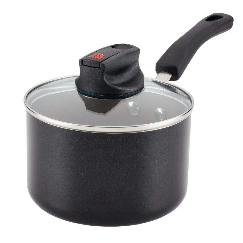 Farberware Smart Control Aluminum Nonstick Sauce Pan with Lid, 2-Quart, Black