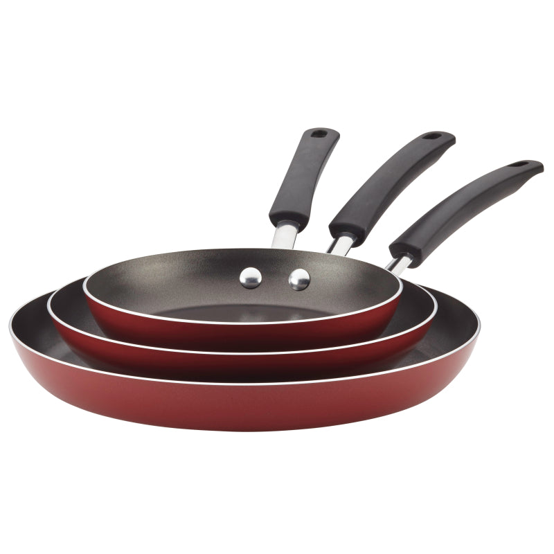 Farberware Easy Clean Aluminum Nonstick Frying Pan Set, 3-Piece, Red