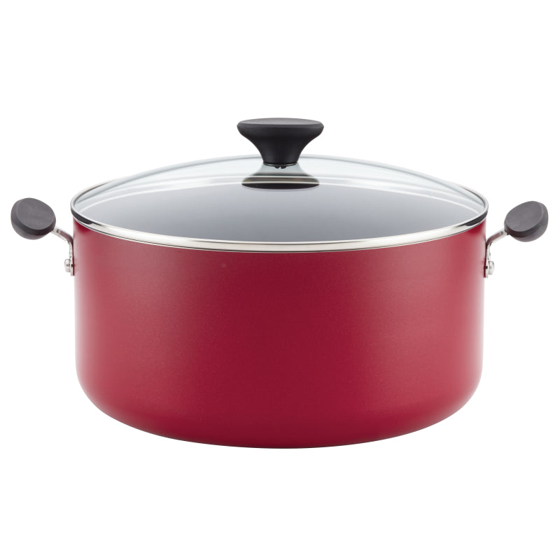 Farberware Dishwasher Safe Aluminum Nonstick Stockpot with Lid, 10.5-Quart, Red