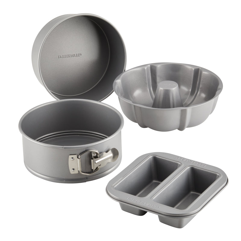 Farberware Specialty Bakeware Nonstick Pressure Cookware Bakeware Set, 4-Piece, Gray