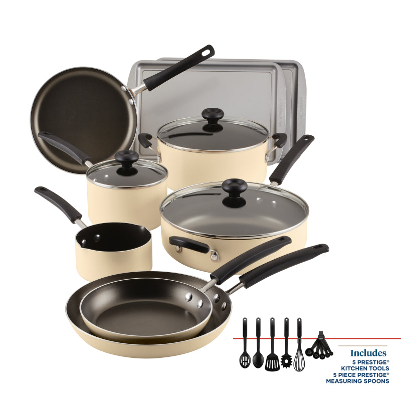 Farberware Easy Clean Nonstick Cookware Set, 22 Piece, Almond