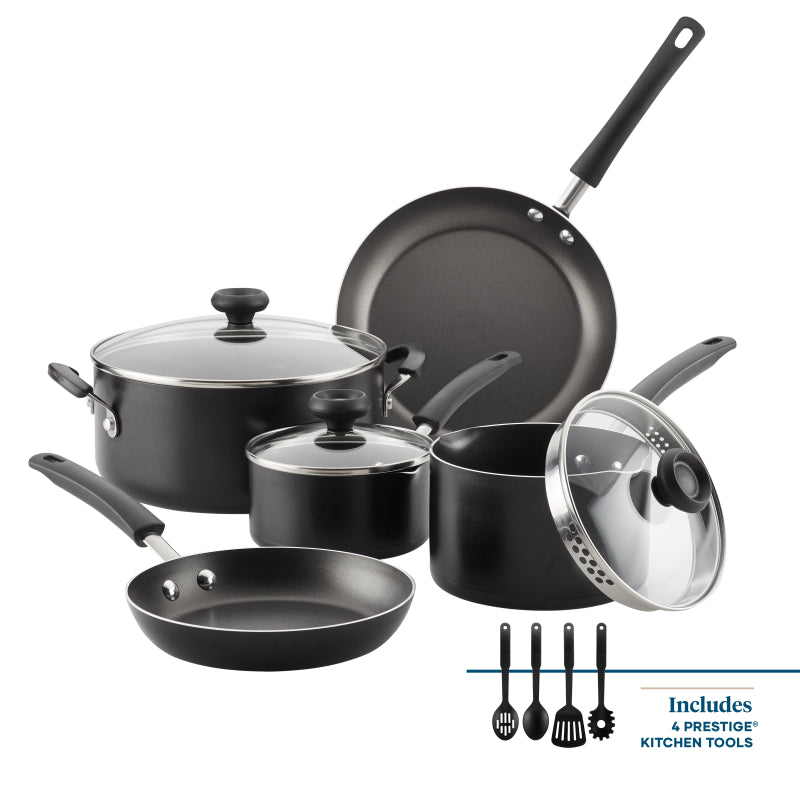 Farberware Easy Clean Aluminum Nonstick Cookware Pots and Pans Set, 12-Piece, Black