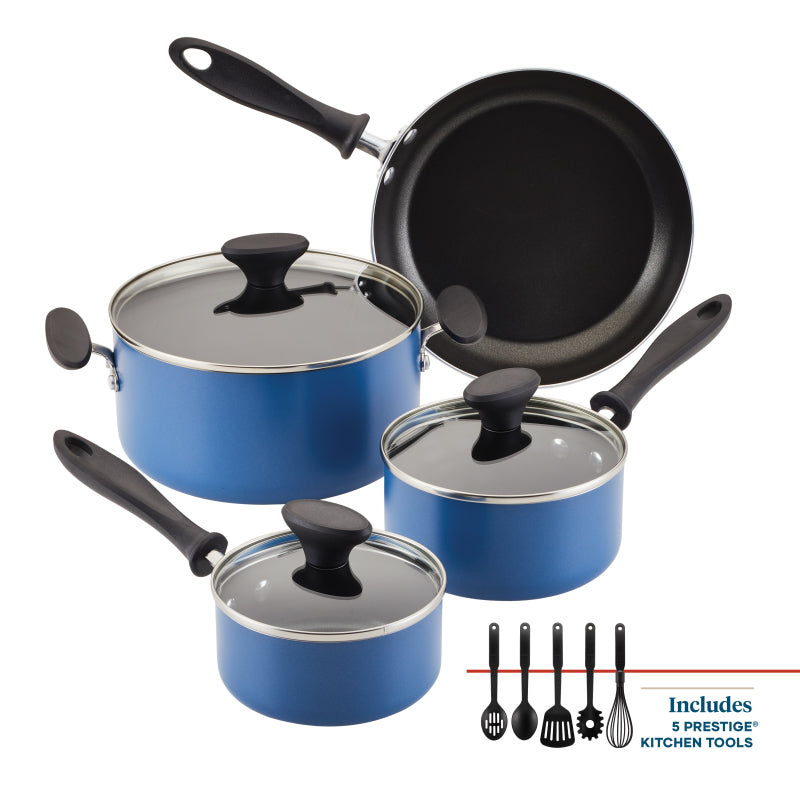 Farberware Reliance Aluminum Nonstick Cookware Set, 12-Piece, Blue