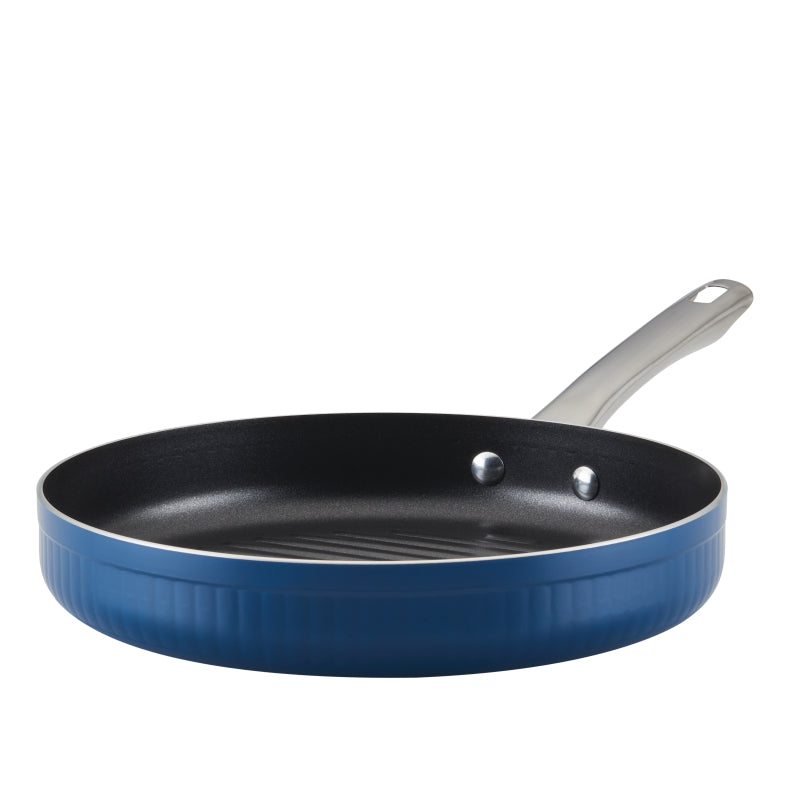 Farberware Style Nonstick Cookware Deep Round Grill Pan, 11.25-Inch, Blue