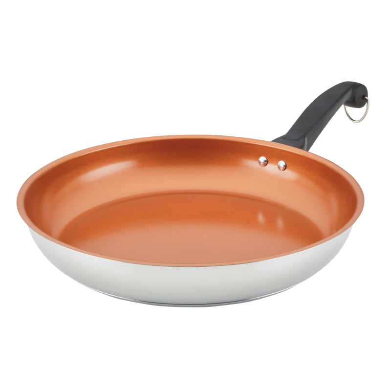Farberware Classic Traditions Stainless Steel Ceramic Nonstick Induction Frying Pan, 12.5-Inch, Stainless Steel
