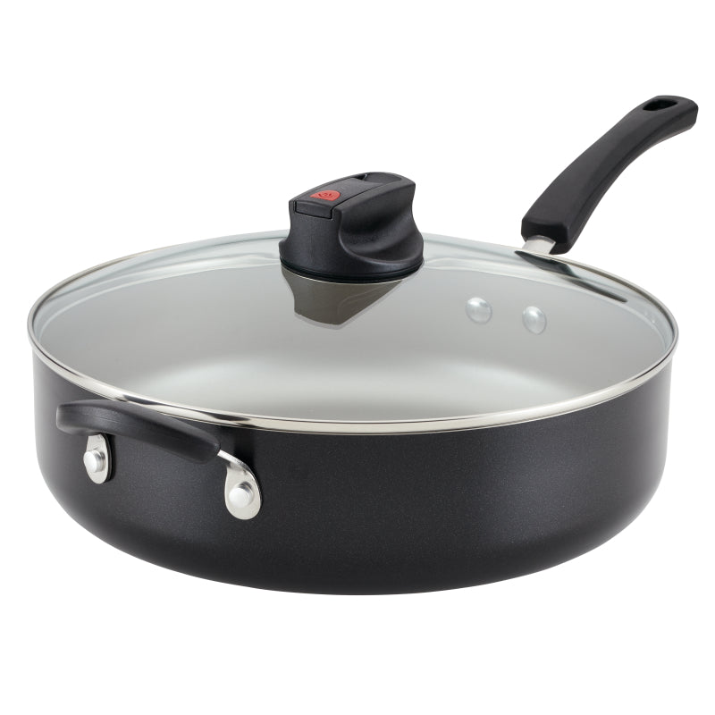 Farberware Smart Control Aluminum Nonstick Jumbo Cooker Braiser with Helper Handle and Lid, 6-Quart, Black