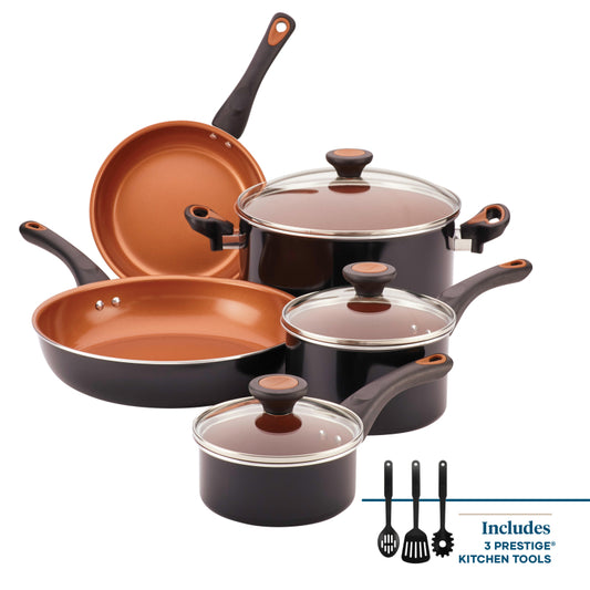 Farberware Glide Copper Ceramic Nonstick Cookware Set, 11-Piece, Black