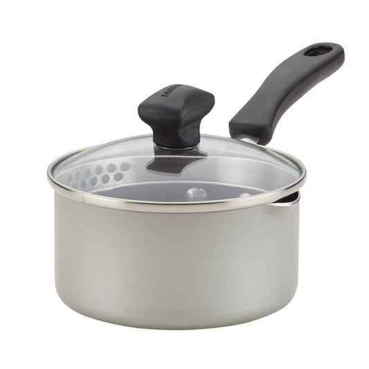 Farberware Cookstart Aluminum DiamondMax Nonstick Straining Saucepan, 1-Quart, Silver