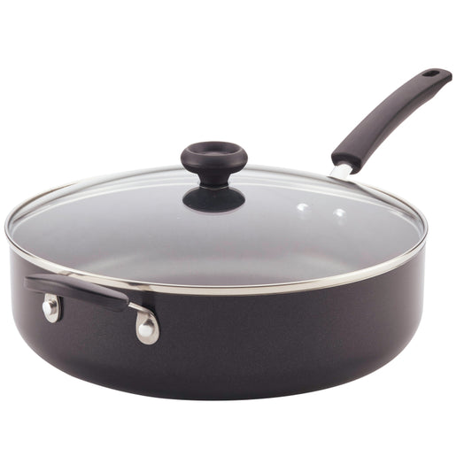 Farberware Easy Clean Aluminum Nonstick Covered Jumbo Cooker Chef's Pan with Helper Handle, 6-Quart, Black