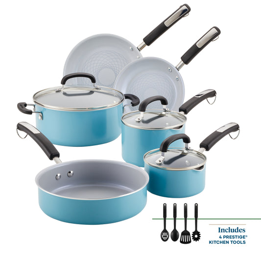 Farberware Eco Advantage Ceramic Nonstick Cookware Set, 13-Piece, Aqua