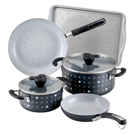 Farberware Disney Monochrome Ceramic Nonstick Cookware Set, 7 Piece, Black