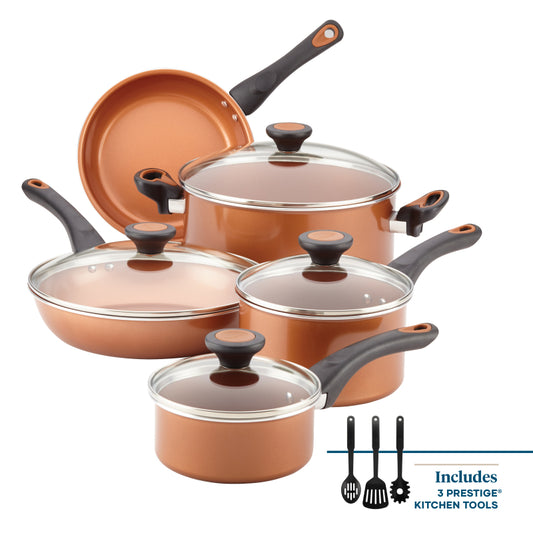 Farberware Glide Copper Ceramic Nonstick Cookware Set, Copper, 12-Piece