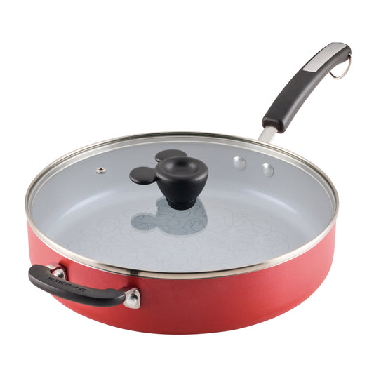 Farberware Disney Bon Voyage Ceramic Nonstick Saute Pan with Lid and Helper Handle, 4.5 Quart, Red