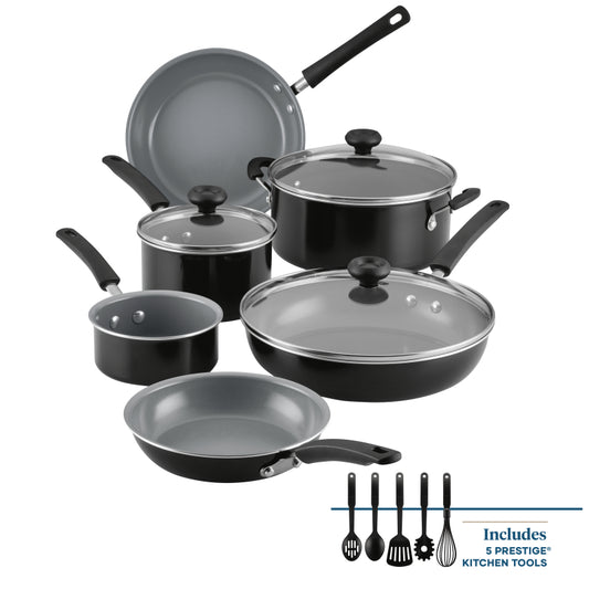 Farberware Easy Clean Pro Ceramic Nonstick Cookware Pots and Pans Set, 14 Piece, Black