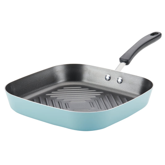 Farberware Cookstart Aluminum DiamondMax Nonstick Square Deep Grill Pan, 11-Inch, Aqua