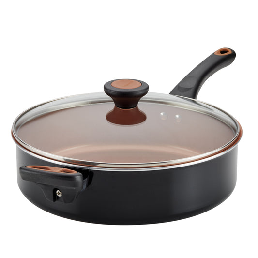Farberware Glide Copper Ceramic Nonstick Sauté Pan with Lid and Helper Handle, 4-Quart, Black