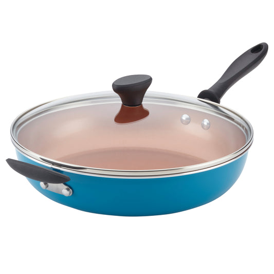 Farberware Reliance Pro Ceramic Nonstick Covered Deep Skillet, 12.5-Inch, Aqua