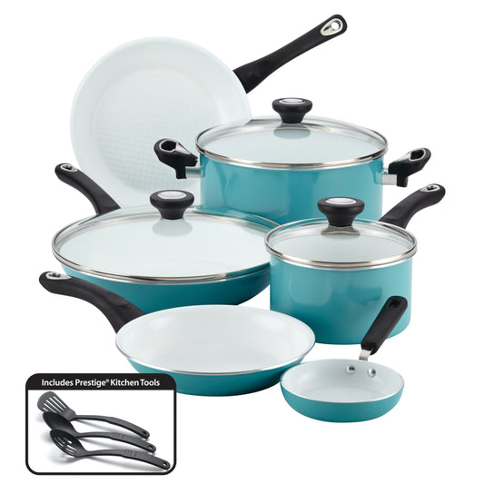 Farberware PURECOOK Ceramic Nonstick Cookware Set, 12-Piece, Aqua