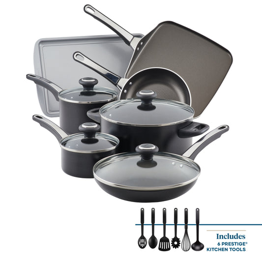 Farberware High Performance Aluminum Nonstick Cookware Set, 17-Piece, Black