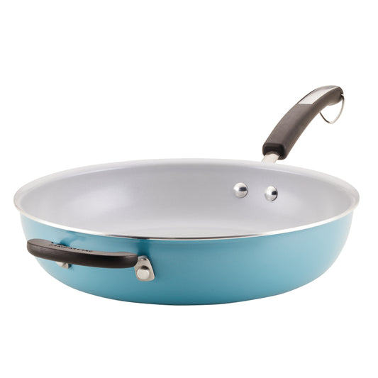 Farberware Eco Advantage Ceramic Nonstick Deep Frying Pan with Helper Handle, 12.5-Inch, Aqua