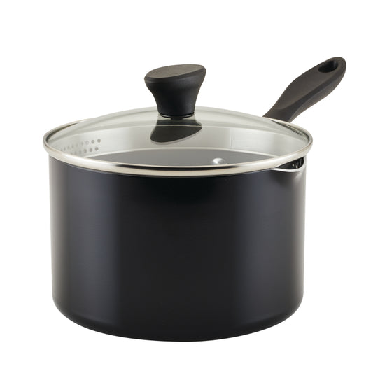 Farberware Reliance Pro Ceramic Nonstick Straining Saucepan with Lid, 3-Quart, Black