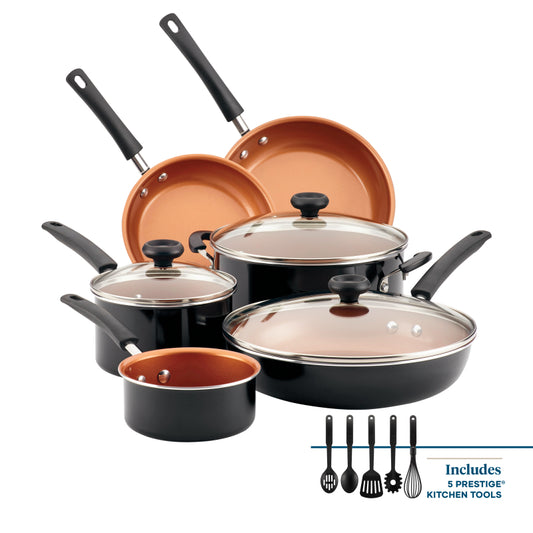 Farberware Easy Clean Pro Ceramic Nonstick Cookware Pots and Pans Set, 14-Piece, Black