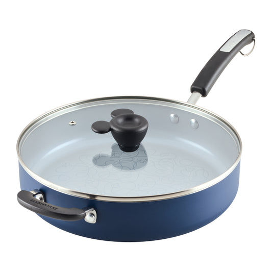 Farberware Disney Bon Voyage Ceramic Nonstick Saute Pan with Lid and Helper Handle, 4.5 Quart, Blue